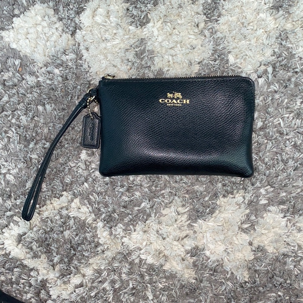 black leather coach wristlet